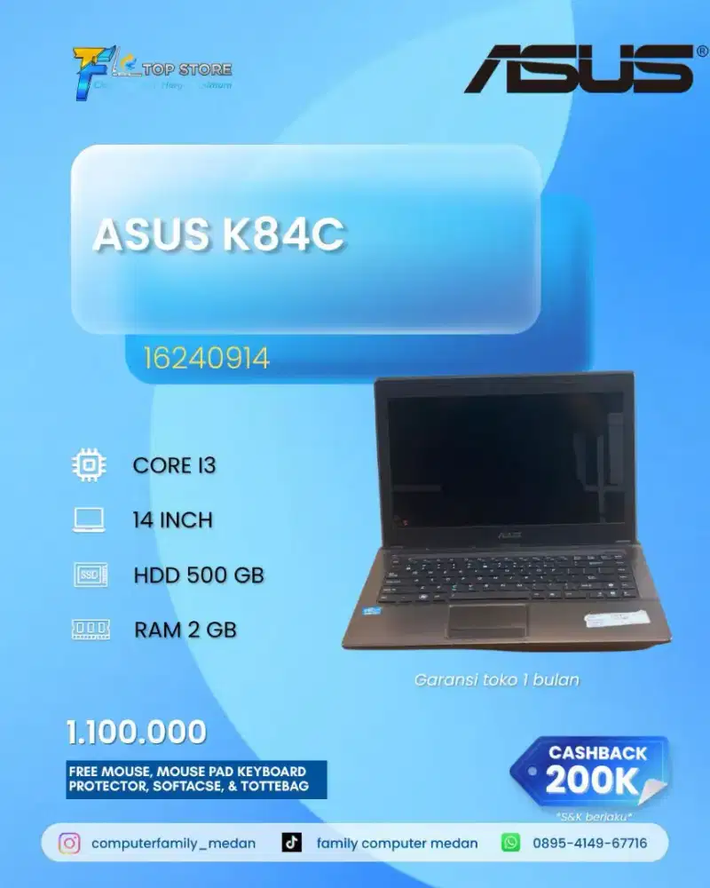 LAPTOP ASUS K84C CORE I3 HDD 500 GB RAM 2 GB