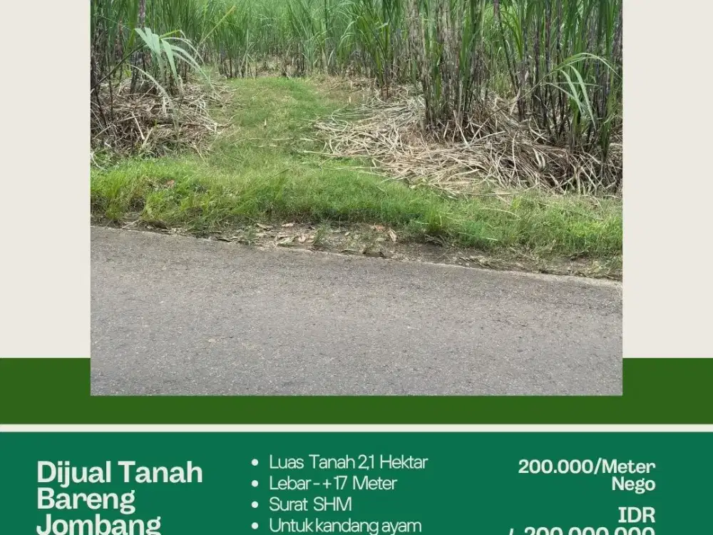 DIJUAL TANAH HANYA UNTUK KANDANG ATAU PETERNAKAN BARENG JOMBANG