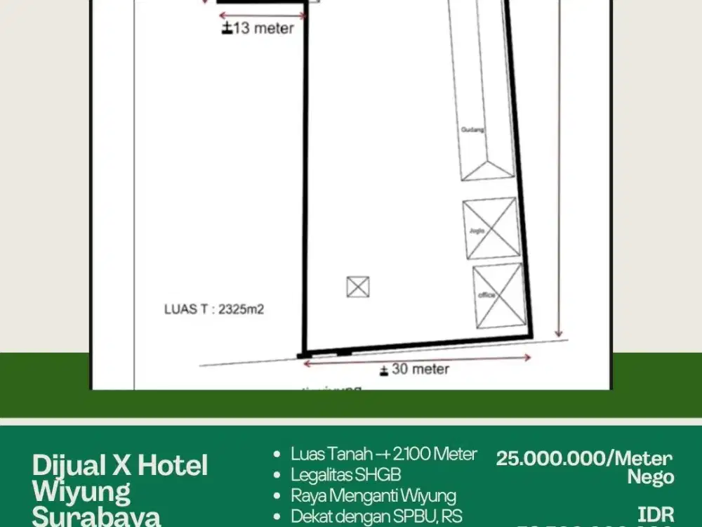 DIJUAL BANGUNAN X HOTEL WIYUNG SURABAYA SELATAN