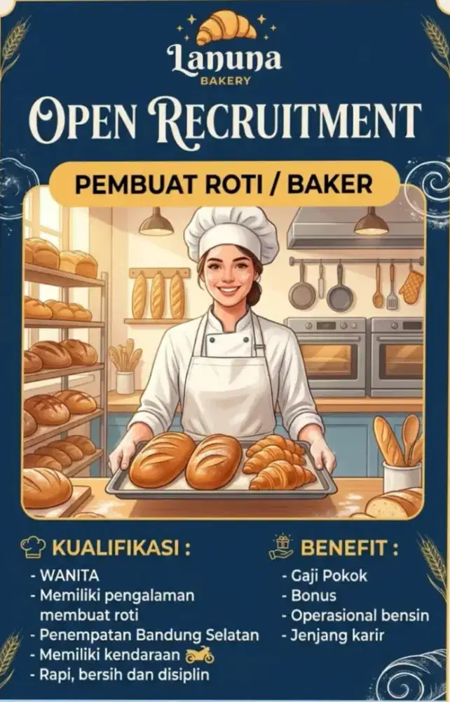 Lowongan pekerjaan Baker / Cheff / Pembuat Roti