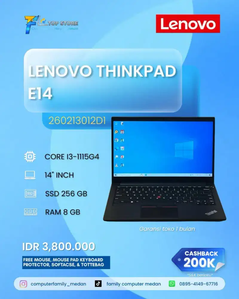 LAPTOP LENOVO THINKPAD E14 INTEL CORE I3-1115G4 RAM 8 GB SSD 256 GB