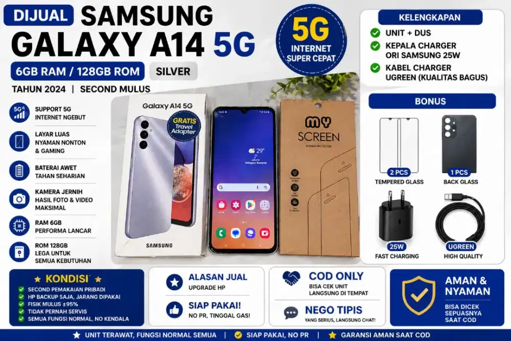 Samsung A14 5G 6/128GB Silver 2024 Second  NEGO