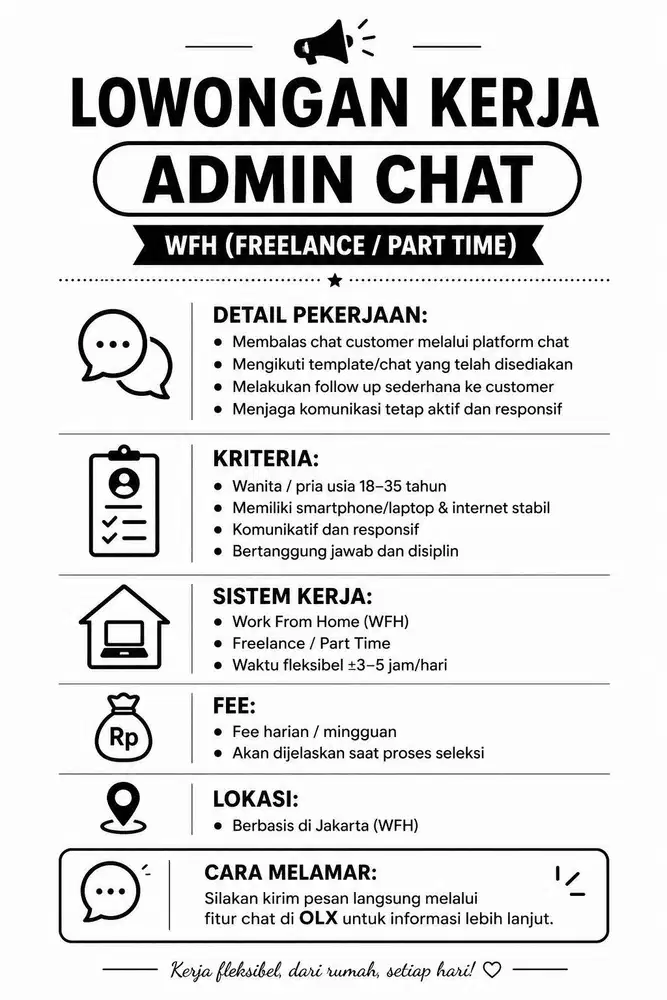 LOWONGAN FREELANCE ADMIN CHAT (OLSHOP) – WFH