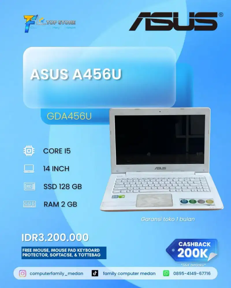 LAPTOP ASUS A456U CORE I5 GEN 7 RAM 4GB SSD 128GB 1 TB NVIDIA 2GB