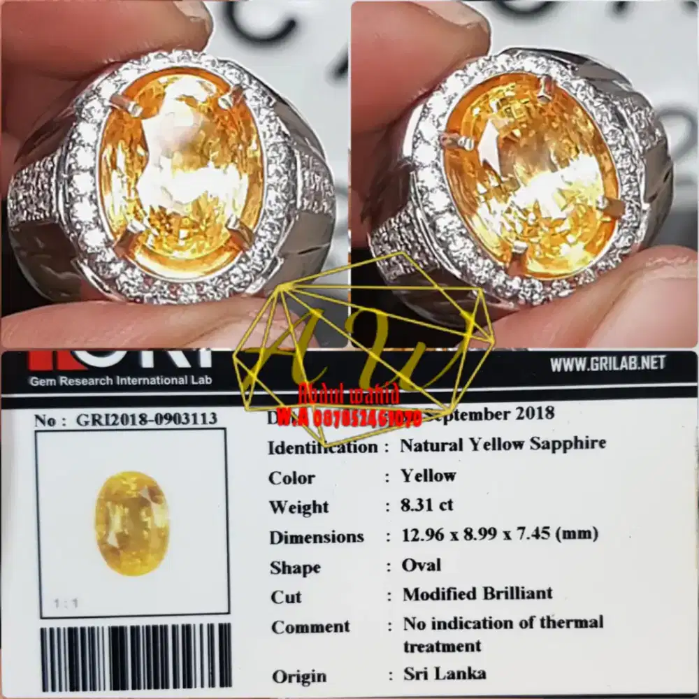 HQ NATURAL YELLOW SAPPHIRE NO HEATED SRILANKA 8.31CARAT