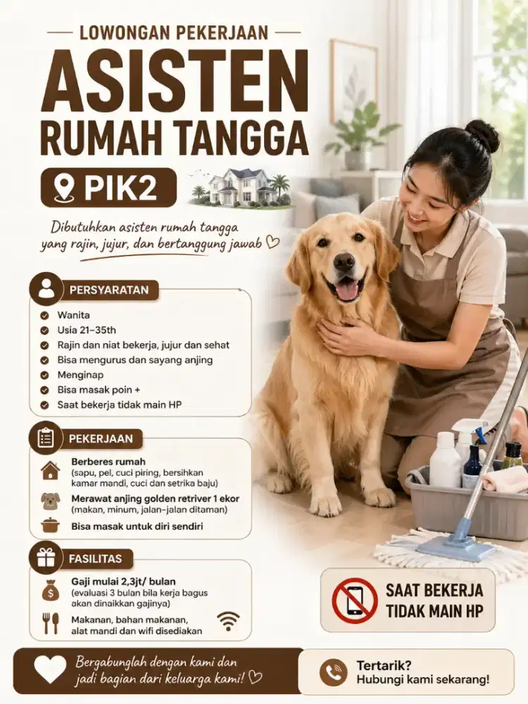 Dibutuhkan Asisten Rumah Tangga Area PIK 2