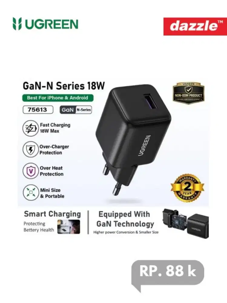 Charger GaN USB A 18W fast charging