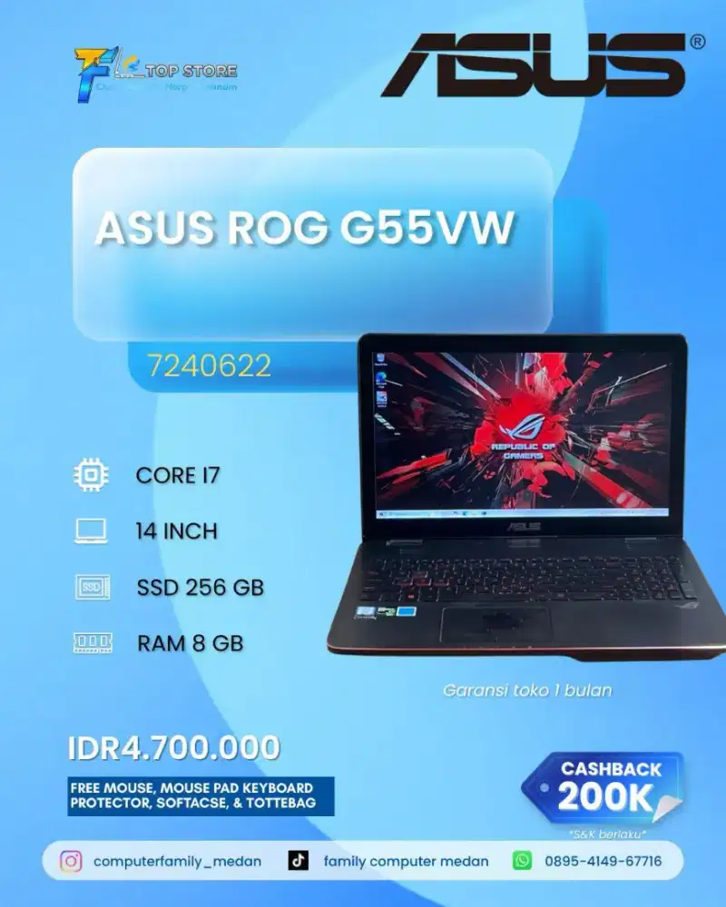 LAPTOP ASUS ROG G551VW CORE I7-6700HQ RAM 8 SSD 256 GB GTX960