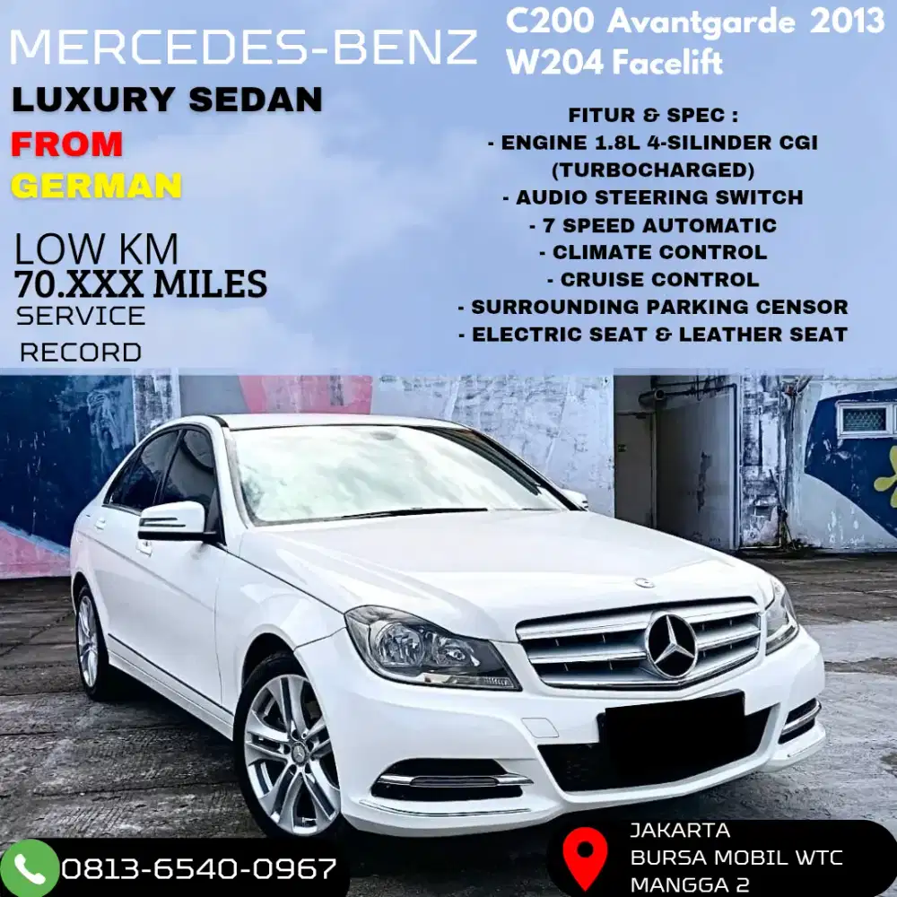 Mercedes-benz C200 Avantgarde CGI 2013 PUTIH LOW KM CANTIK FACELIFT