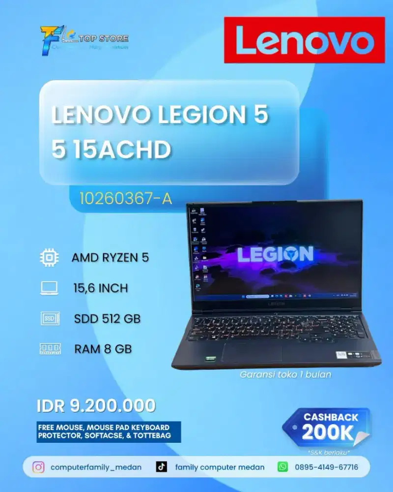 LENOVO LEGION5 15ACHD AMD RYZEN 5 5600H RAM 8GB SSD 512GB RTX 3050