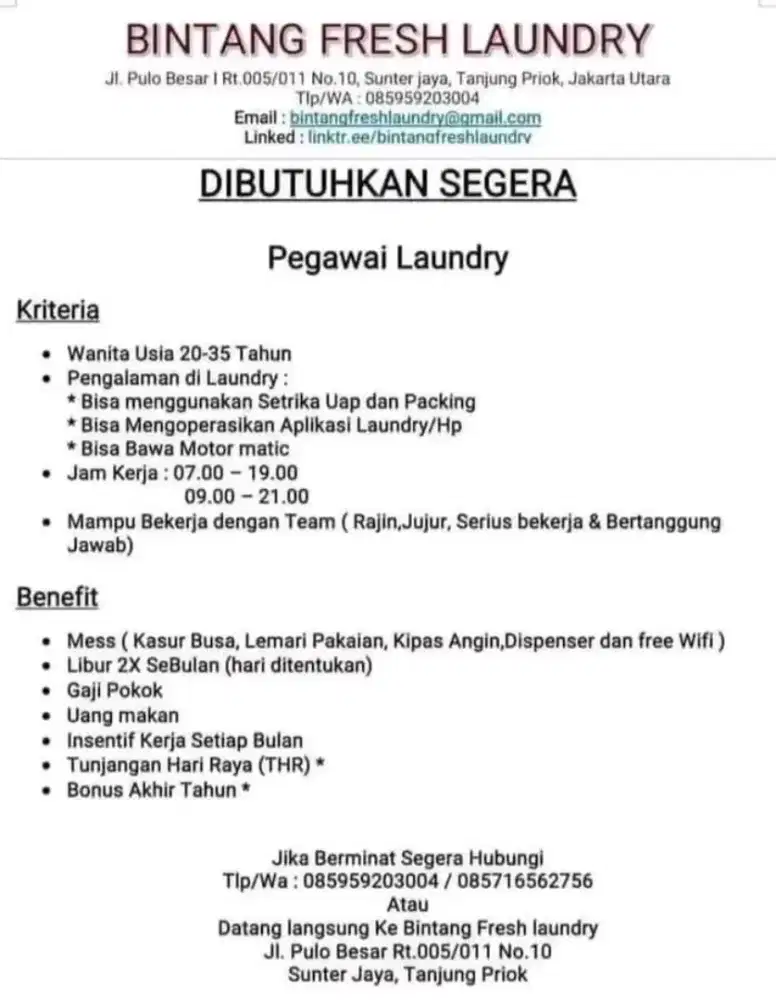 LOWONGAN Laundry & Juice