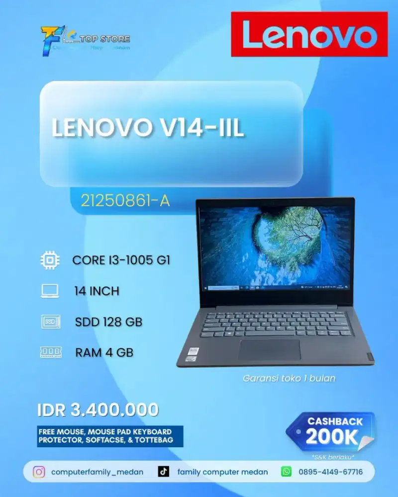 LAPTOP LENOVO V14-IIL INTEL CORE I3-1005G1 CPU SSD 128 RAM 4 GB