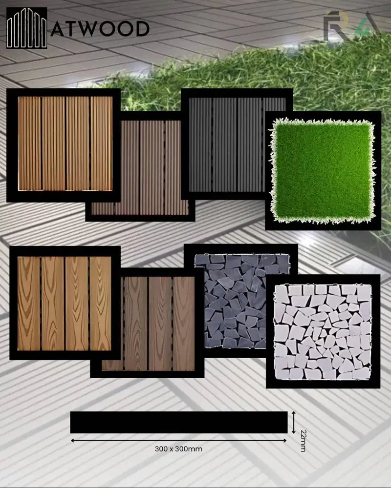 WPC Decking Tile Atwood 30x30 cm | Ubin Deck Outdoor Motif Kayu/Batu/
