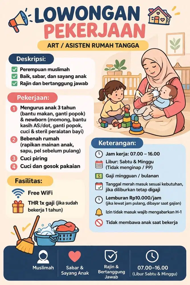 Lowongan kerja PP Rewang/Momong/Pengasuh/Jaga Anak Bayi/ART