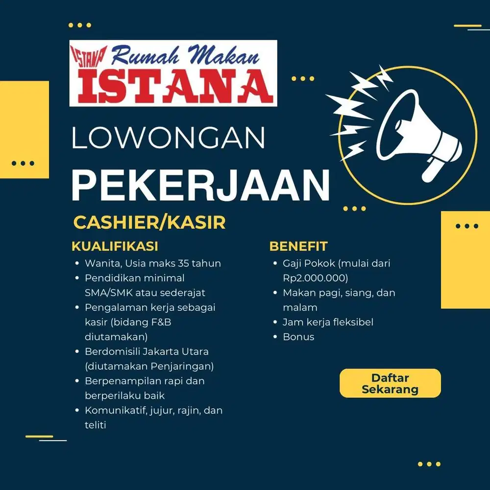 Lowongan Kerja Kasir & Pelayan