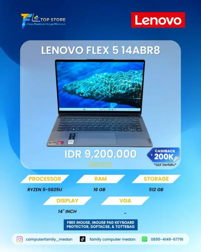 LAPTOP LENOVO FLEX 5 14ABR TOUCHSCREEN 2K RYZEN 5 RAM 16/512 GB RESMI