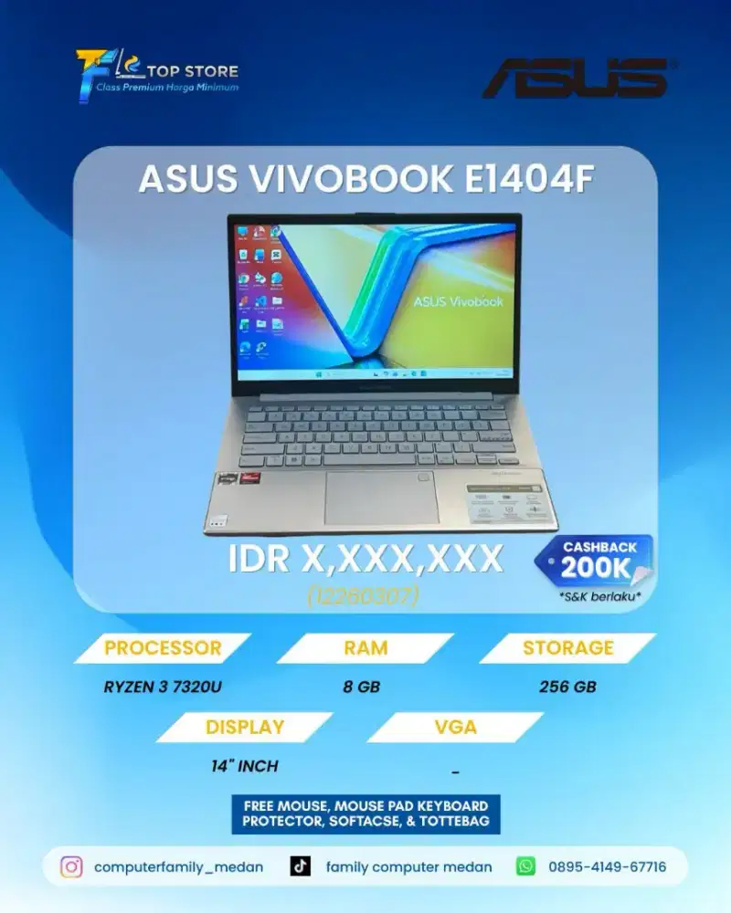 LAPTOP ASUS VIVOBOOK GO E1404FA AMD RYZEN 3 RAM 8 GB SSD 256 GB OKT 26