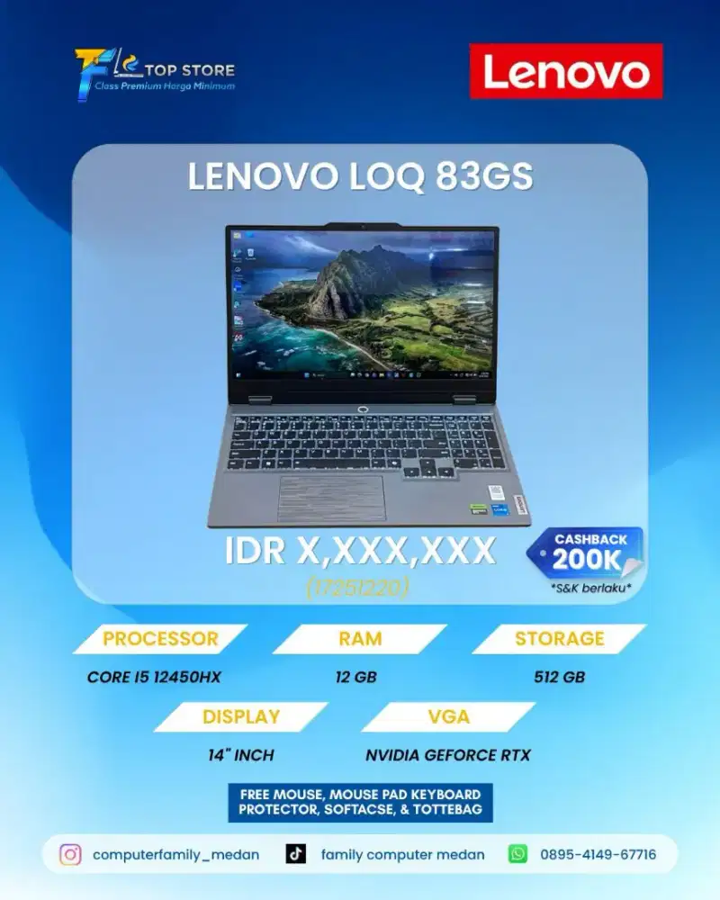 LENOVO LOQ 15IAX9 INTEL CORE I5 GEN 12 RTX 2050 RAM 12 GB SSD 512 GB