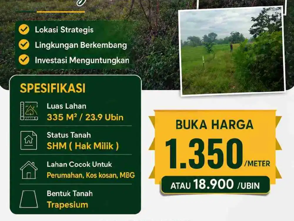 Tanah untuk kos dekat hotel Amoris, kampus Kesehatan UMP Sokaraja Banyumas