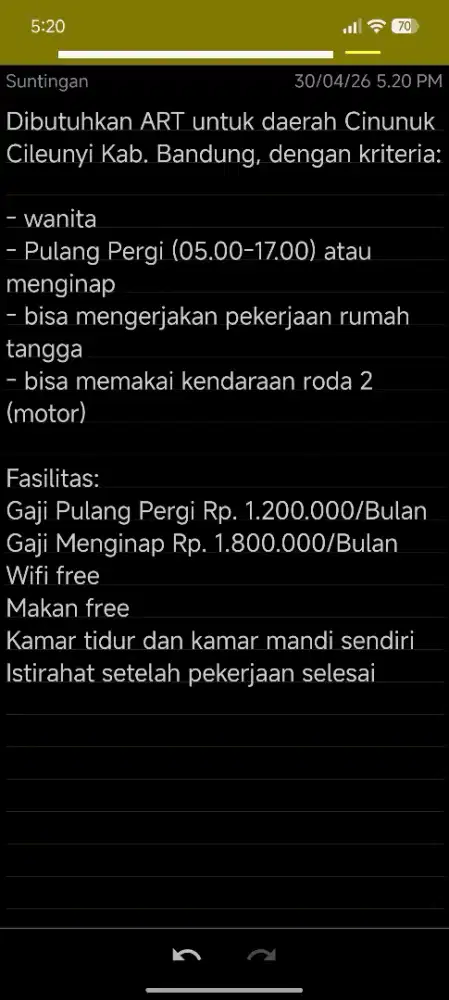 Dibutuhkan ART untuk daerah Cinunuk Kab Bandung