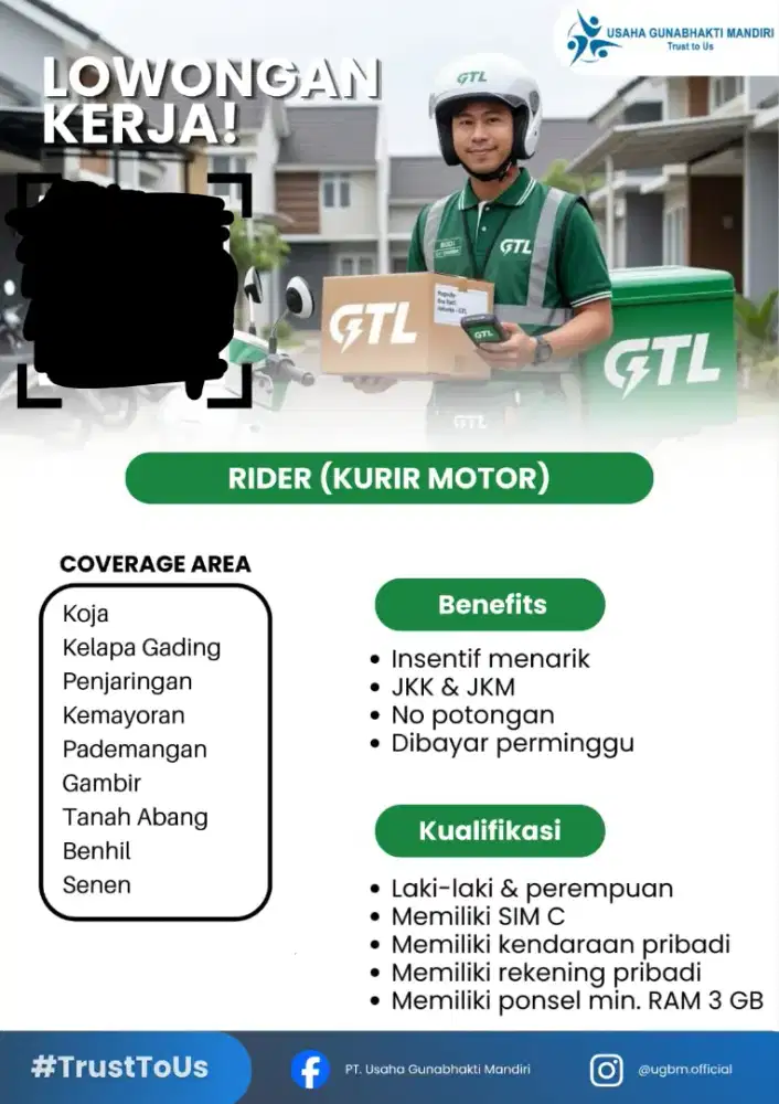 lowongan pekerjaan kurir motor GTL