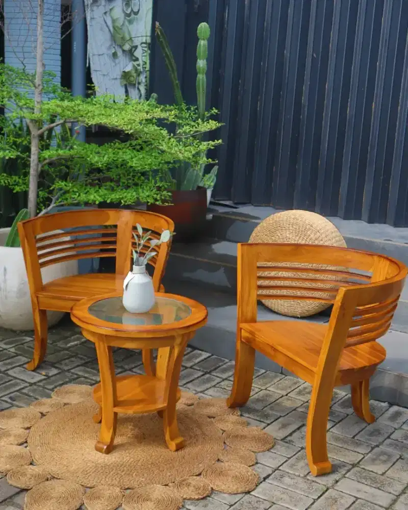 Set meja kursi teras kayu jati minimalis - Elegan & kokoh