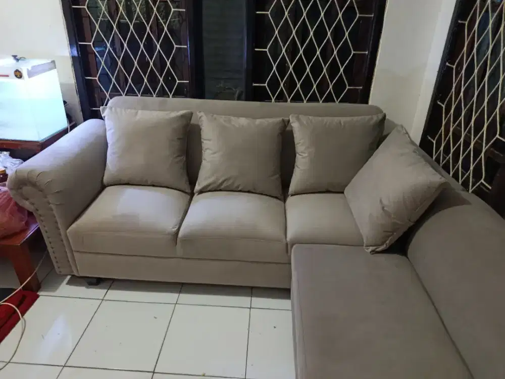 sofa L service cover+tambah busa+service webbing