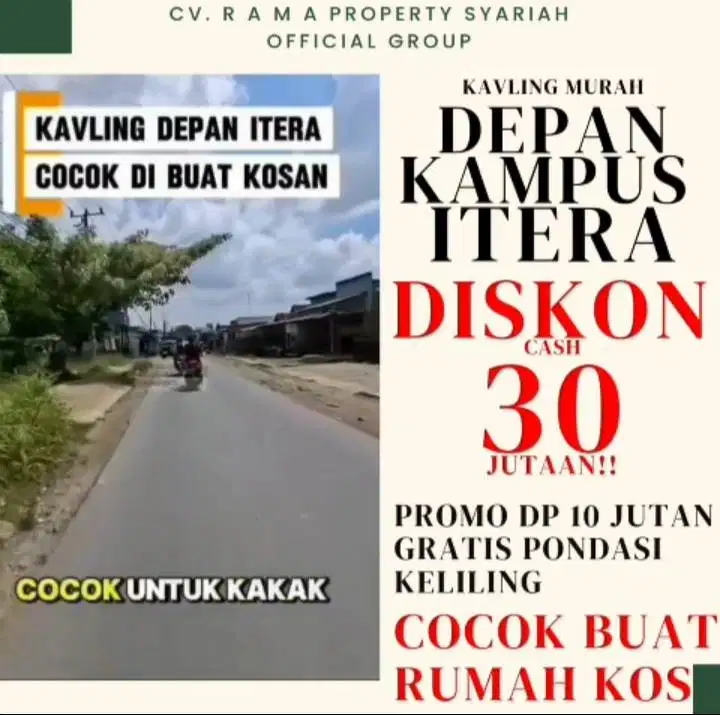 KAVLING DEPAN KAMPUS ITERA COCOK BUAT RUMAH KOS DP MURAH