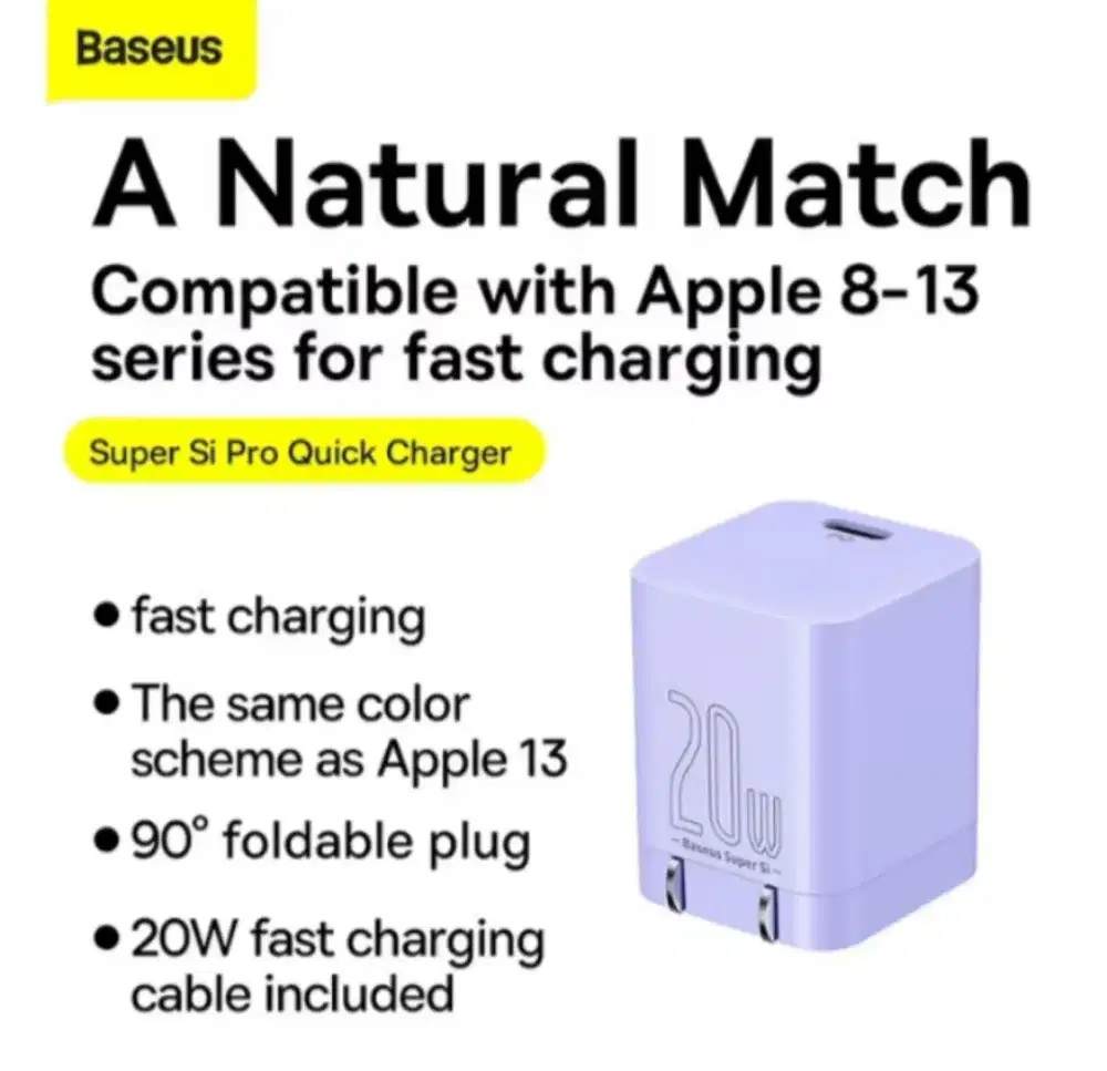 Baseus Super Si Pro Quick Charger 1C 20W Ungu Ori