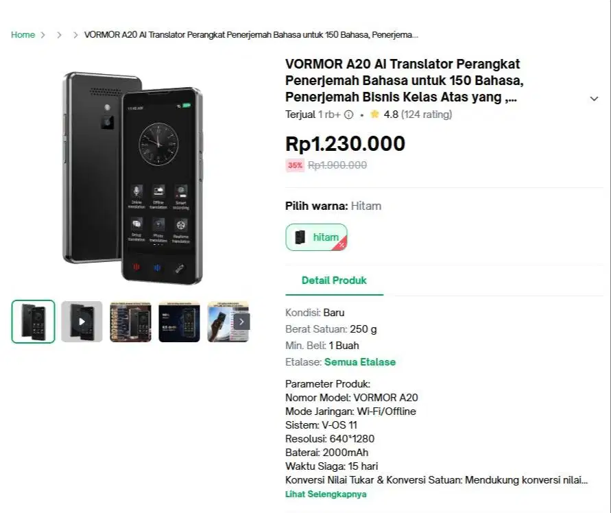 VORMOR A20 AI Translator Perangkat Penerjemah Bahasa untuk 150 Bahasa