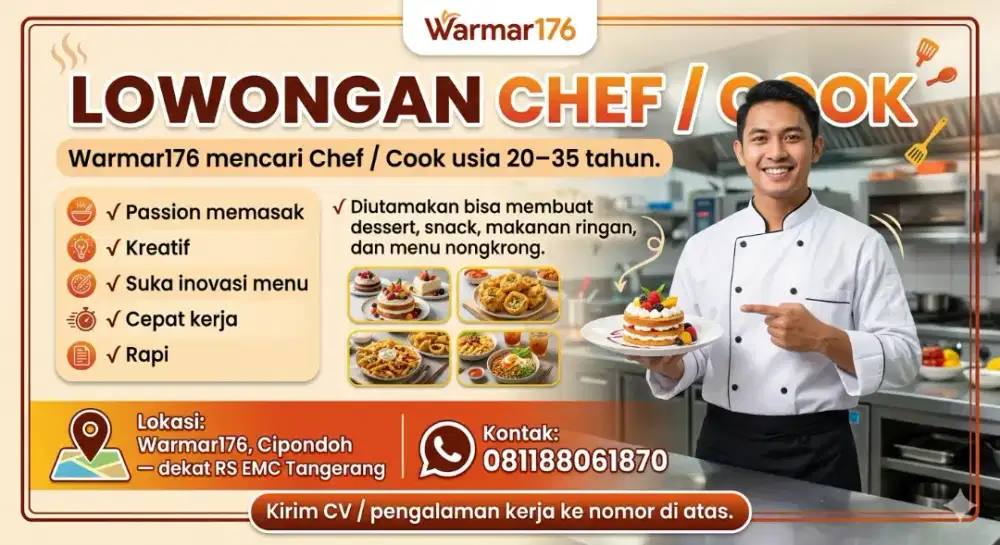 Dibutuhkan Chef / Cook Warmar176 Cipondoh