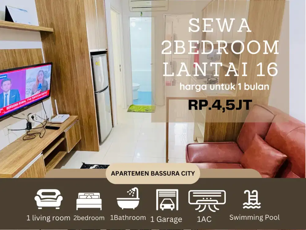 sewa 2kamar full furnished bulanan apartemen bassura city