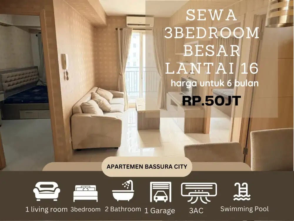 sewa 3kamar besar tower exlusive atas mall apartemen bassura city