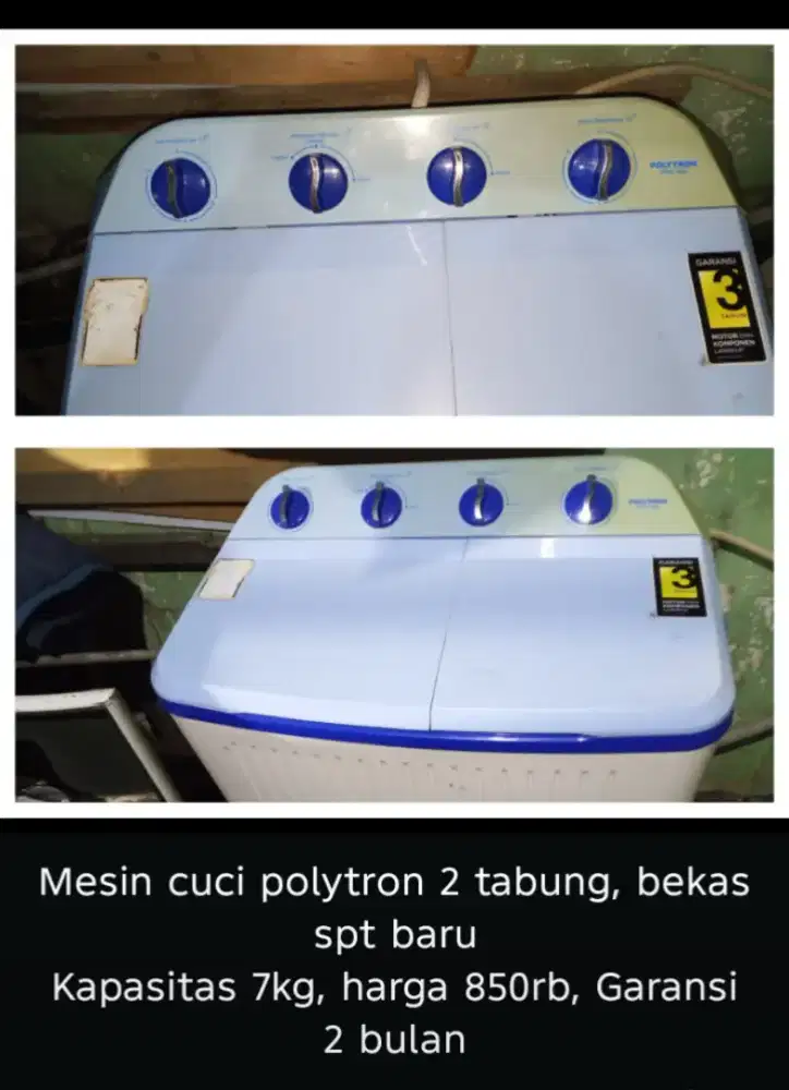 Mesin cuci 2tabung polytron 7kg