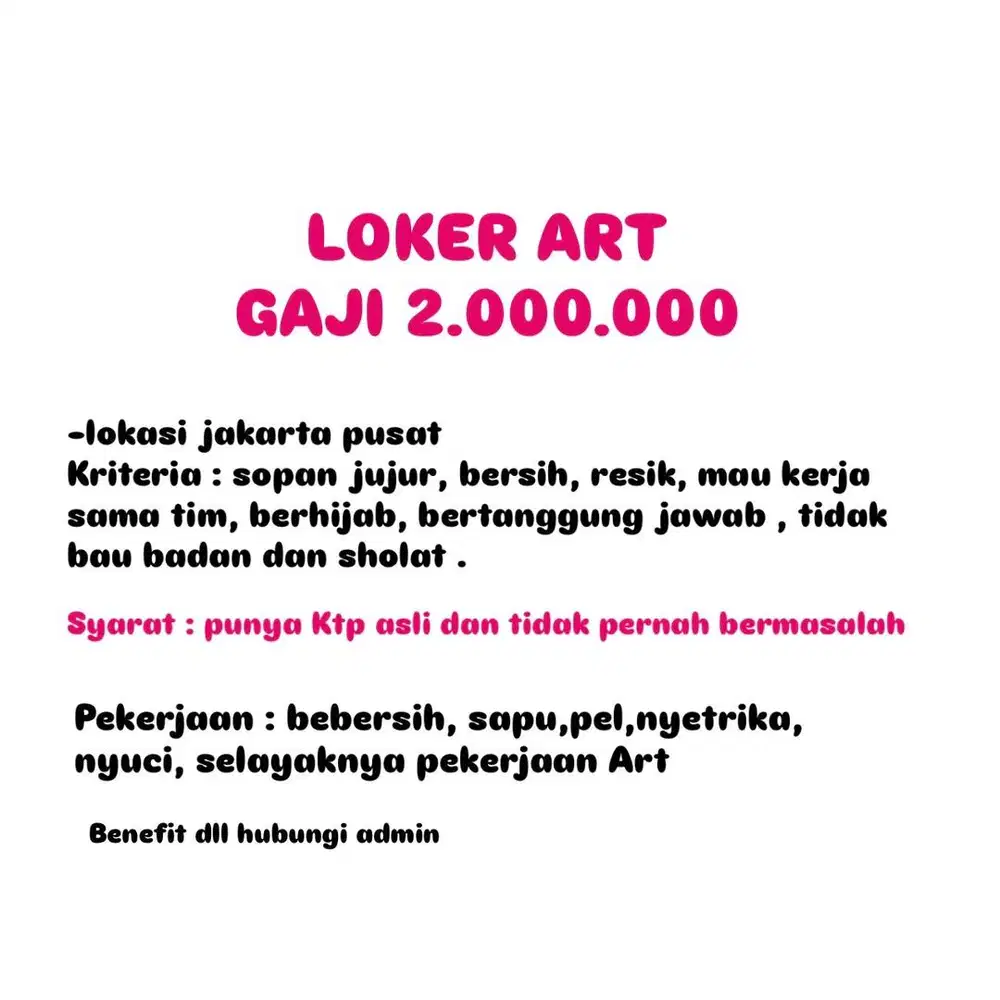 LOWONGAN ART BEBERSIH