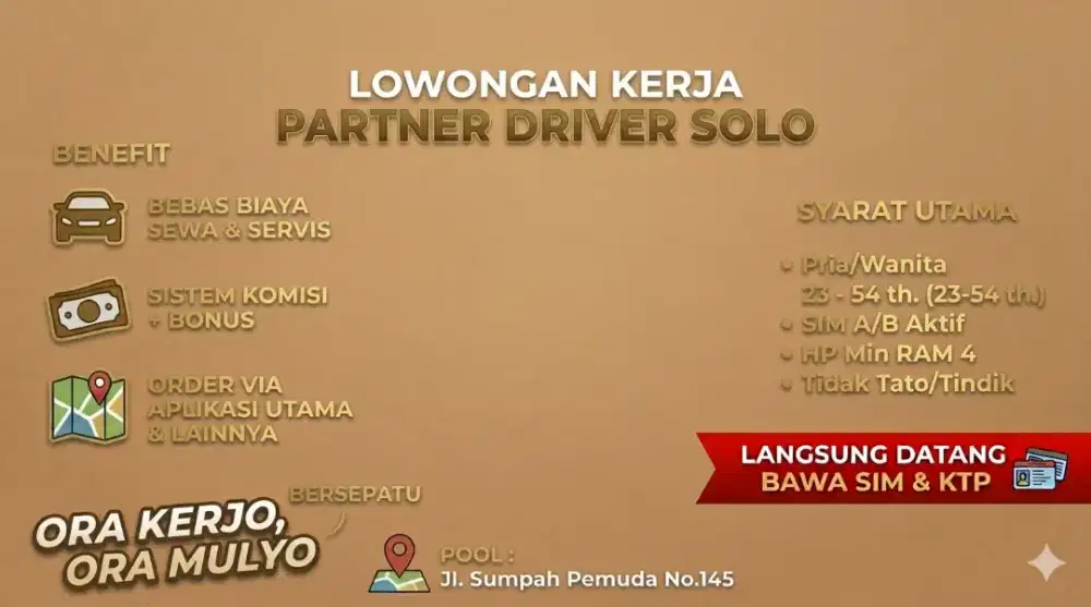Lowongan Driver Solo - Sistem Komisi & Bonus Bulanan