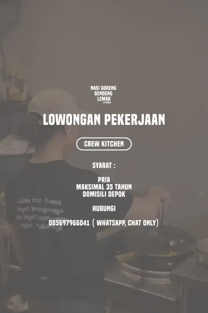 Lowongan pekerjaan untuk crew outlet nasi goreng dendeng lemak by mama