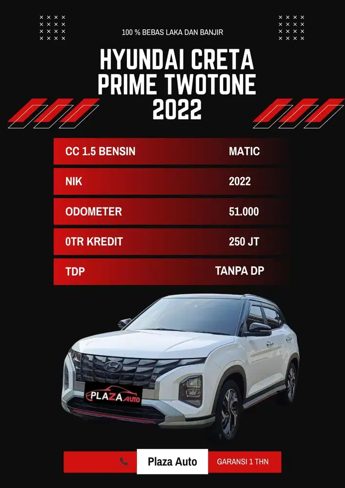 GARANSI 1 TAHUN~Hyundai Creta 2022
Prime 1.5 Automatic
Twotone