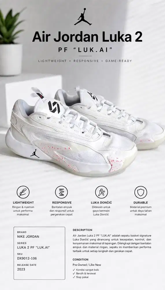 Dijual Sepatu Nike Air Jordan Luka 2 PF White Hyper Pink Size EUR 44