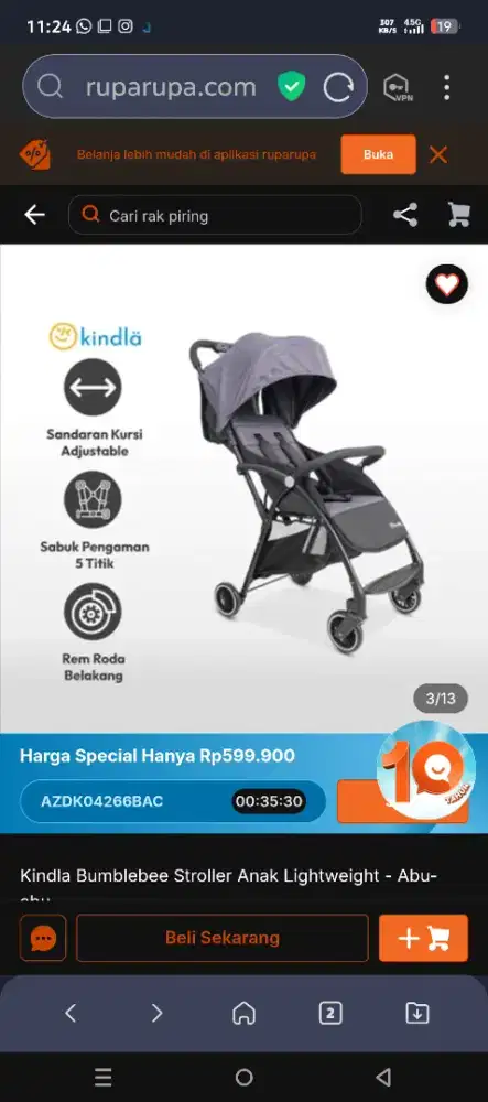 Kindla Bumblebee Stroller Anak Lightweight- Abu-abu