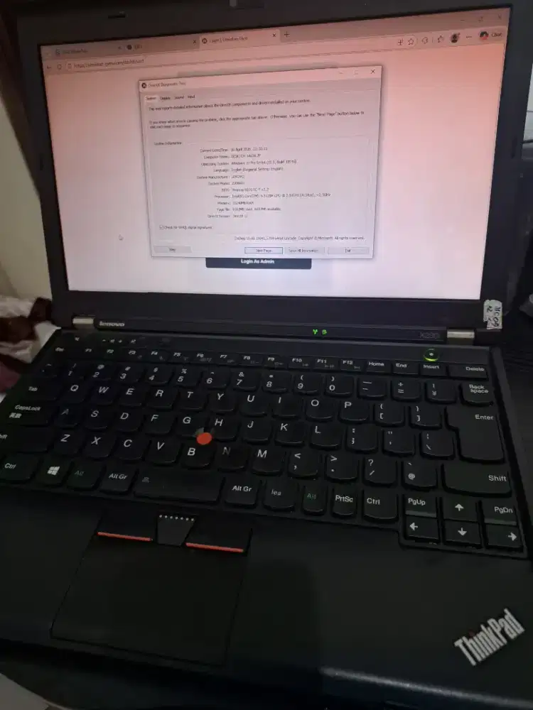Laptop sekolah thinkpad x230 i3 ram 10 gb ssd 120gb