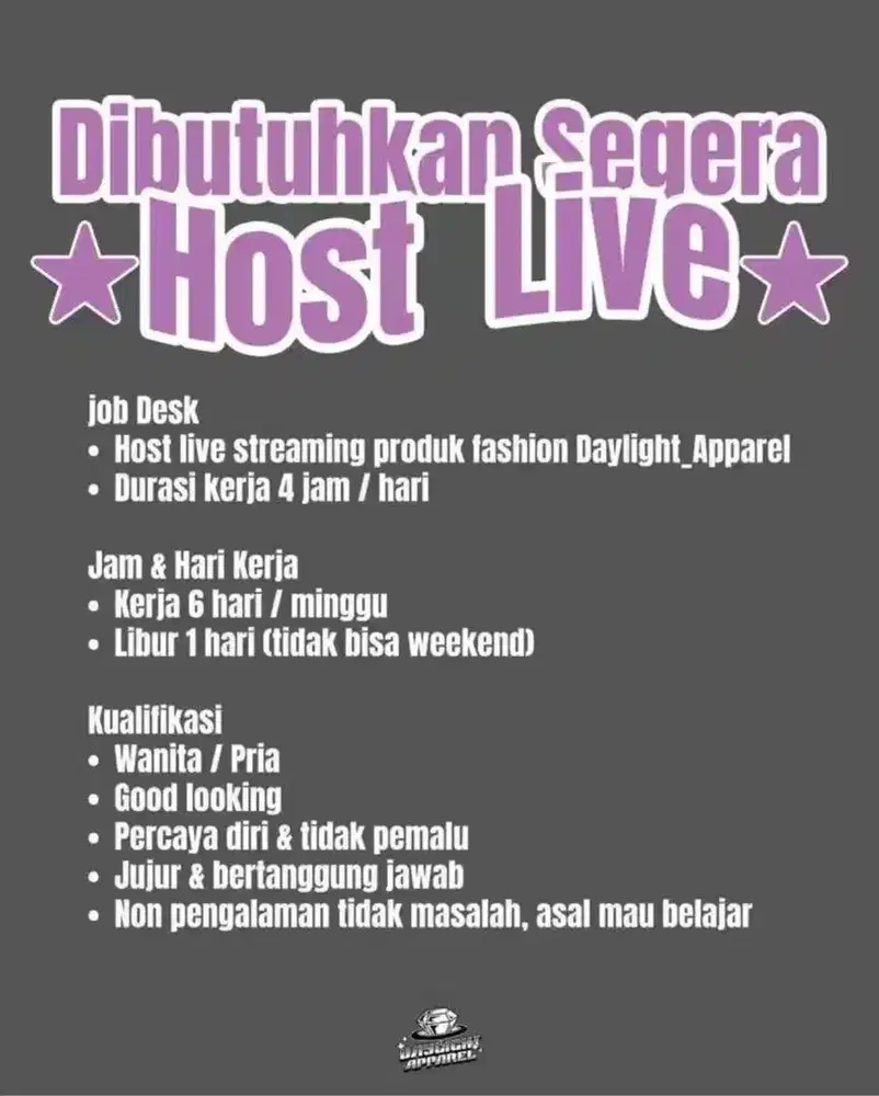 Host Live Streaming Produk Part Time