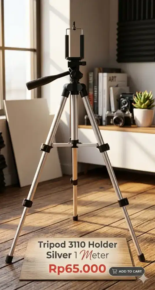 Tripod 3110 Holder Handphone Kaki Stabilizer 1 Meter Silver