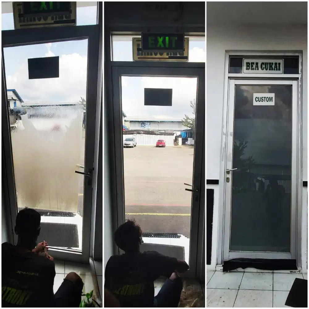 sticker kantor sandblast gedung kaca film cutting stiker rumah
