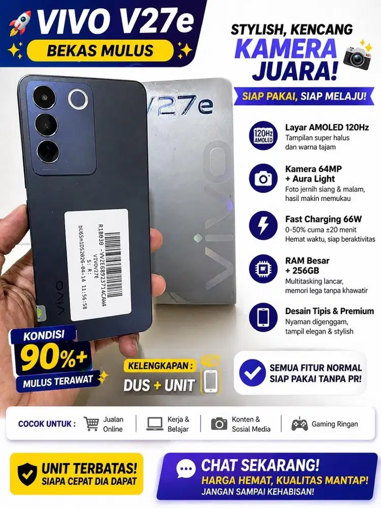 Vivo V27e 8gb 256gb second resmi mulus