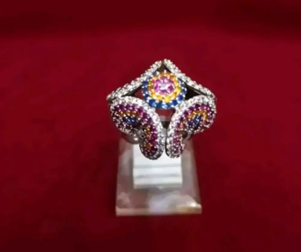 Cincin perak kombinasi batu permata