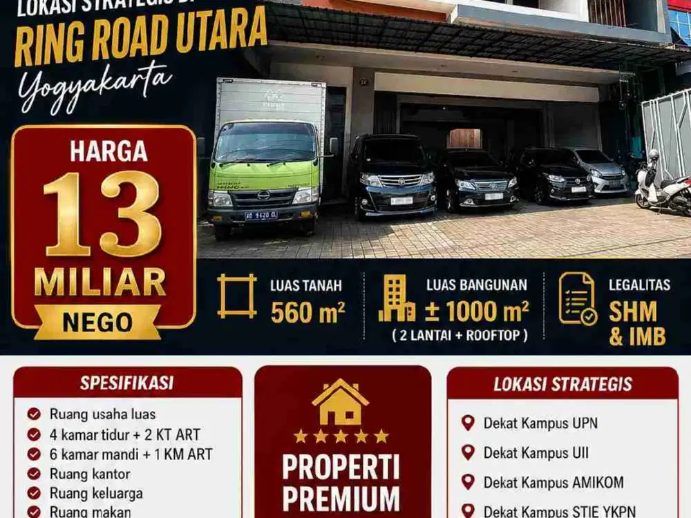 Ruko & Rumah Mewah Ringroad Utara Jogja – 1000m², Cocok Usaha & Kantor