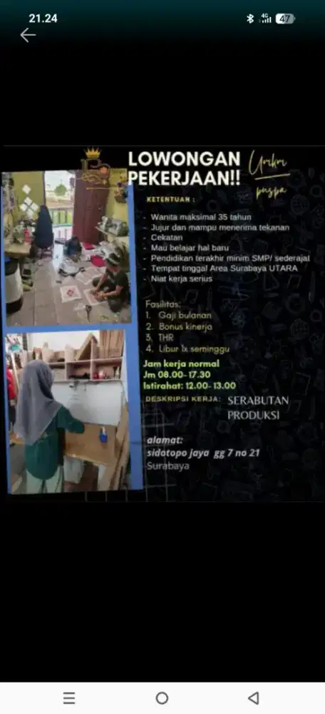 Dibutuhkan karyawati serabutan