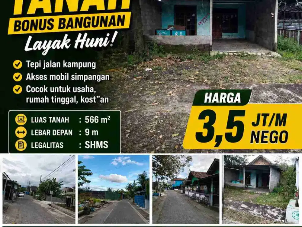 Tanah Strategis Dalam Ringroad Barat Jogja Bonus Rumah – Luas 566 m² Cocok Usaha & Kost