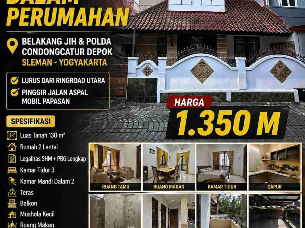 Rumah 2 Lantai Dalam Perumahan Belakang JIH & Polda – Lokasi Premium Condongcatur
